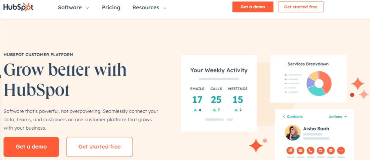Home page of Hubspot, a Folk CRM alternative.