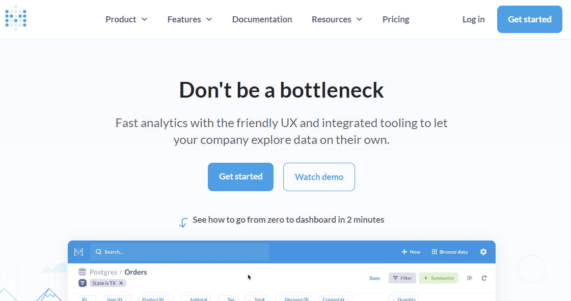 Metabase provides fast analytics to manage data easily.