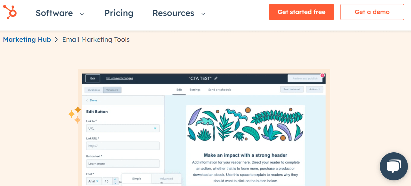 HubSpot's email marketing tool home page.