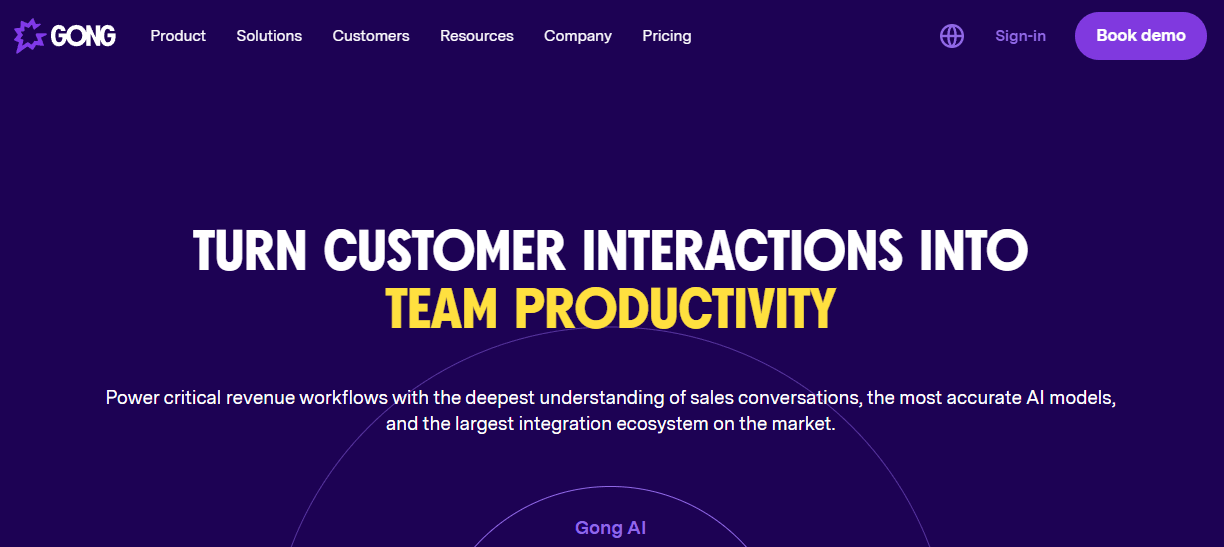 Home page of Gong, the best Outreach alternative.