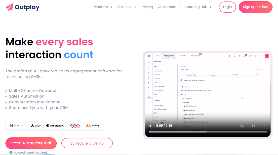 Home page of Outplay, a B2B Outreach alternative.