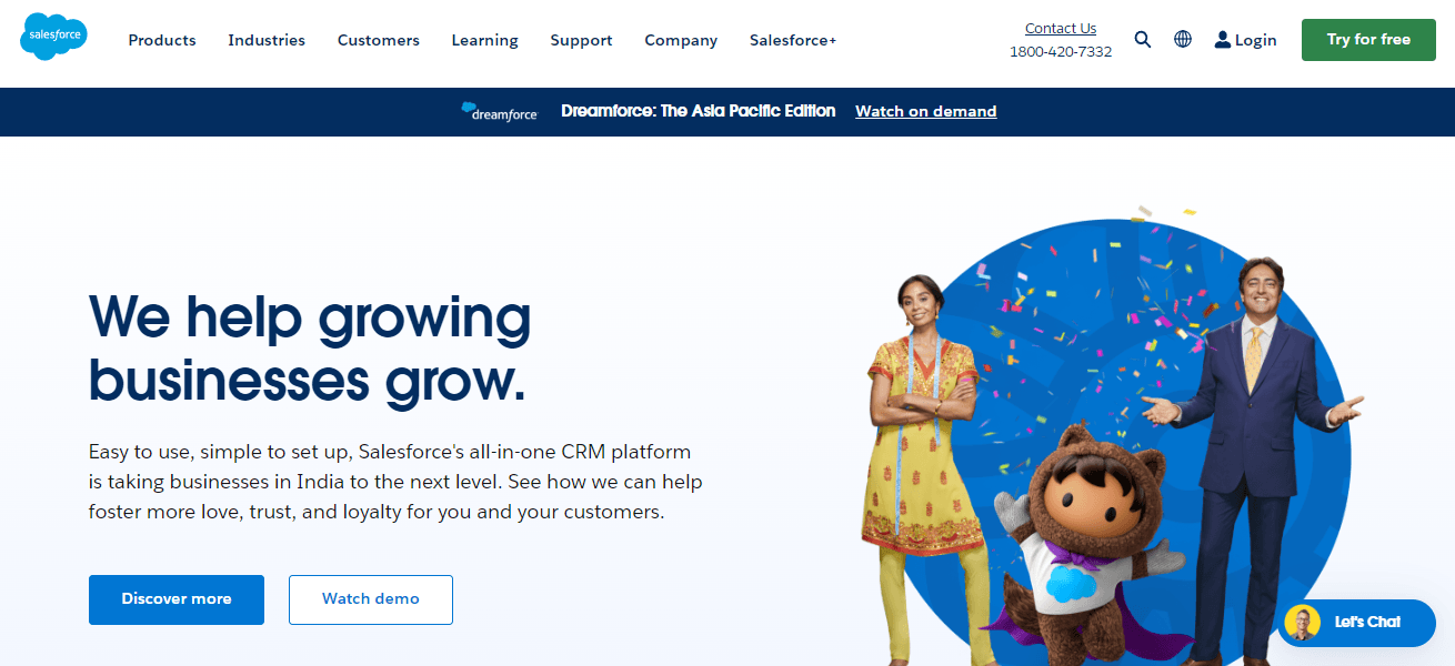 Home page of Salesforce Sales Cloud, an Outreach alternative.
