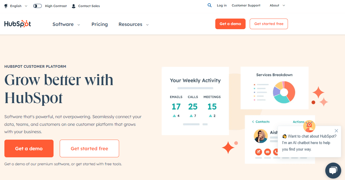 Home page of HubSpot, an Outreach alternative.