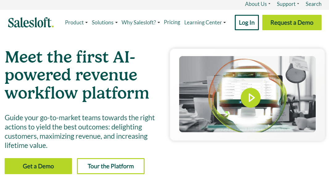 Home page of Salesloft, a sales engagement platform Outreach alternative.