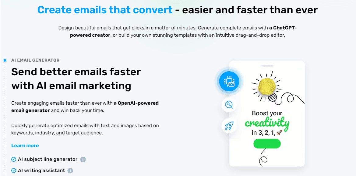 GetResponse is a tough competitor to Constact Contact, thanks to its AI-generated content in emails.