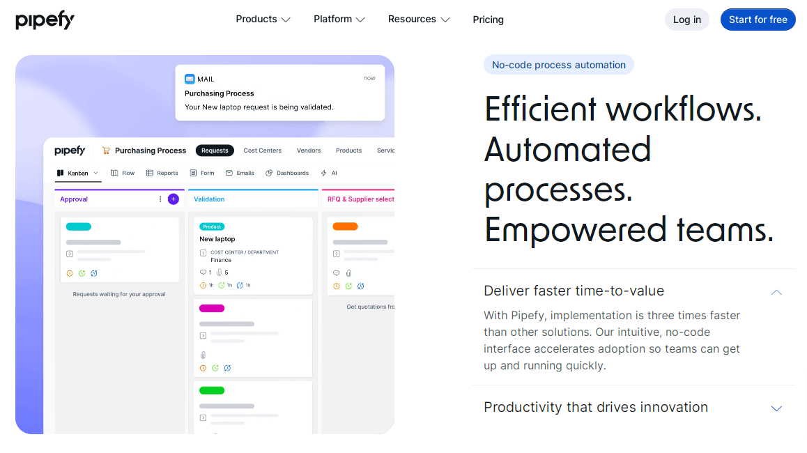Pipefy - One of the top ClickUp alternatives as it effortlessly automates workflows.