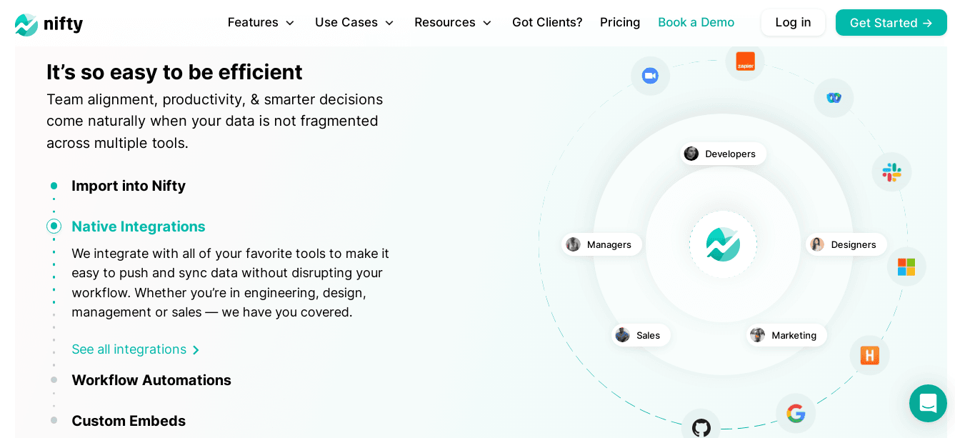 Nifty - One of the top ClickUp alternatives as it efficiently syncs with other apps.
