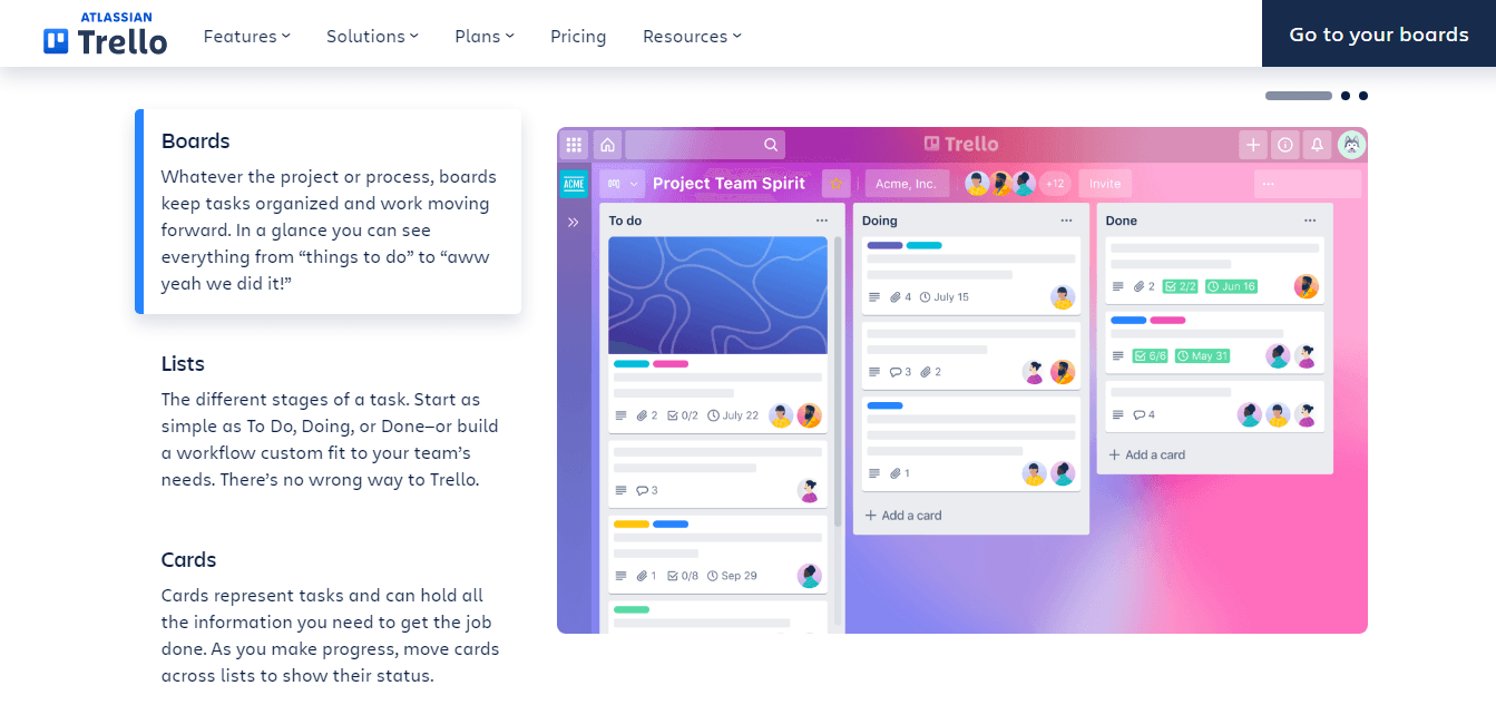 Trello - One of the highly-rated ClickUp alternatives as it enhances you with multi boards, lists and cards.