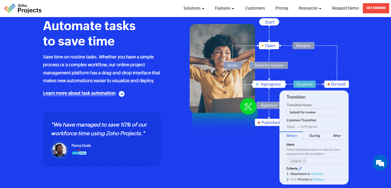 Zoho Projects is one of the best ClickUp alternatives as it streamlines activities and helps you save time.