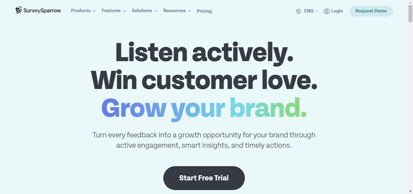 SurveySparrow, a survey building platform revolving around customer experience.