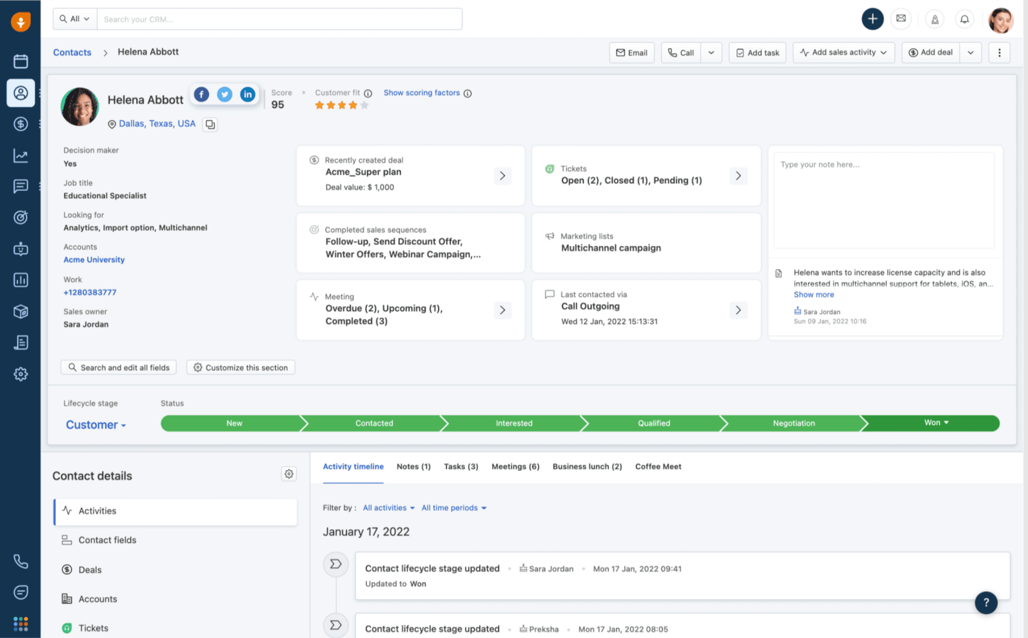 The simple and easy-to-use user interface of Freshsales CRM.