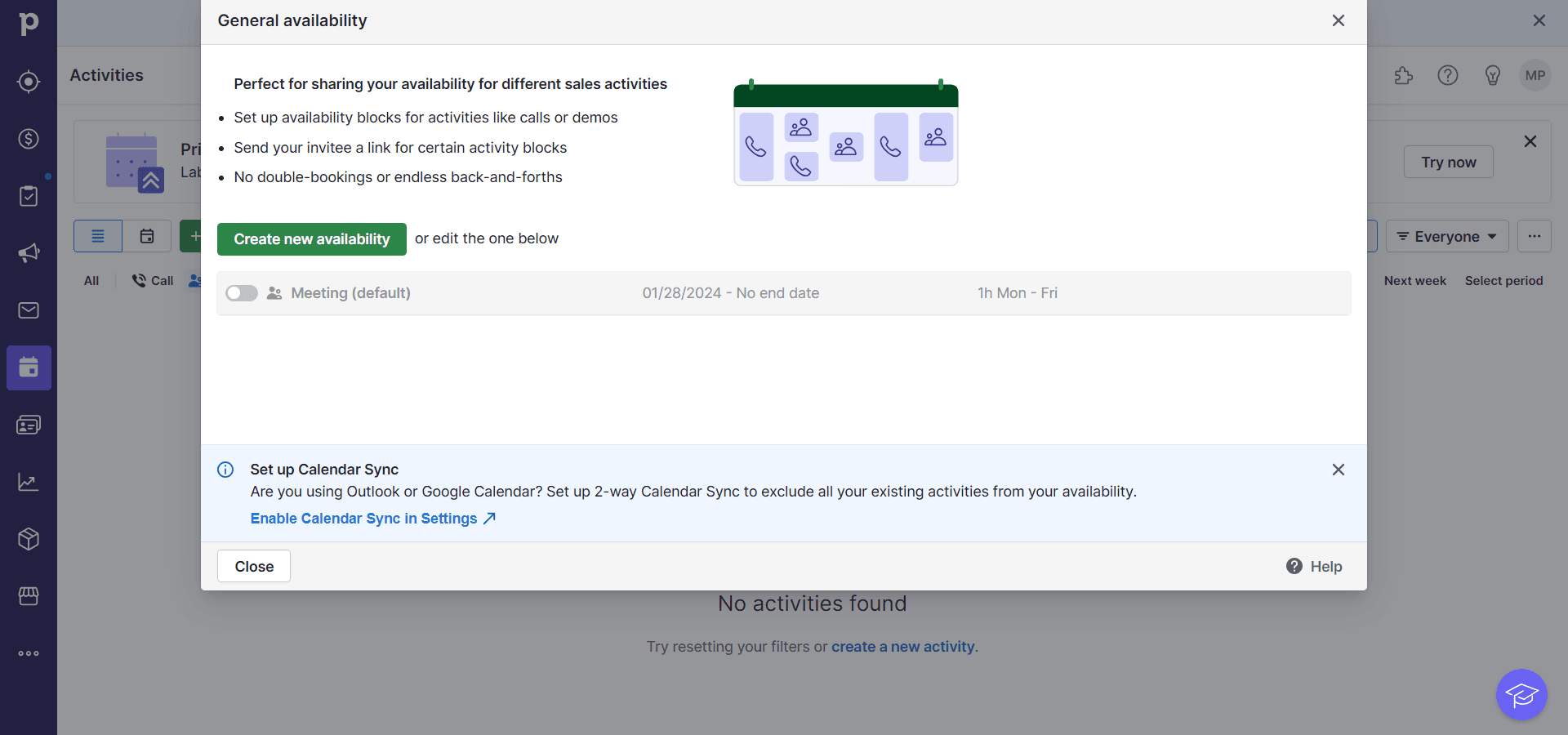 With Pipedrive meeting schedular, you can sync your calendar within its CRM dashboard & schedule meets with your team members & clients.