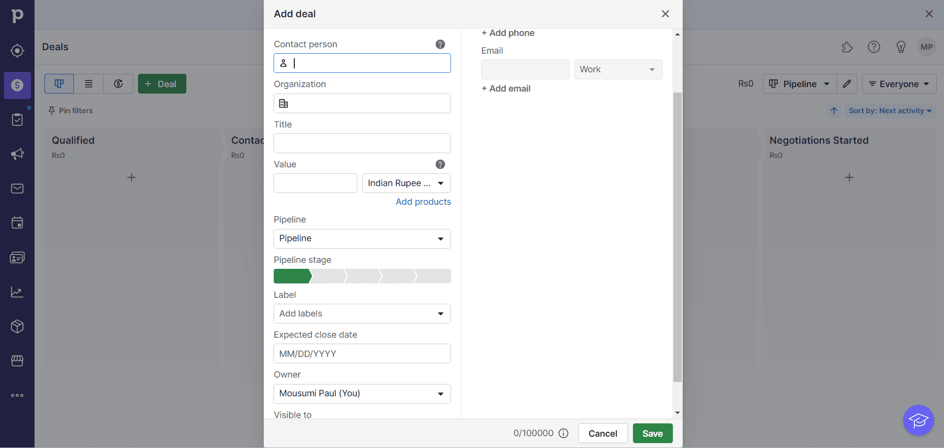 The visual sales pipeline of Pipedrive lets you build a strategic sales funnel & set your priorities with different variables.