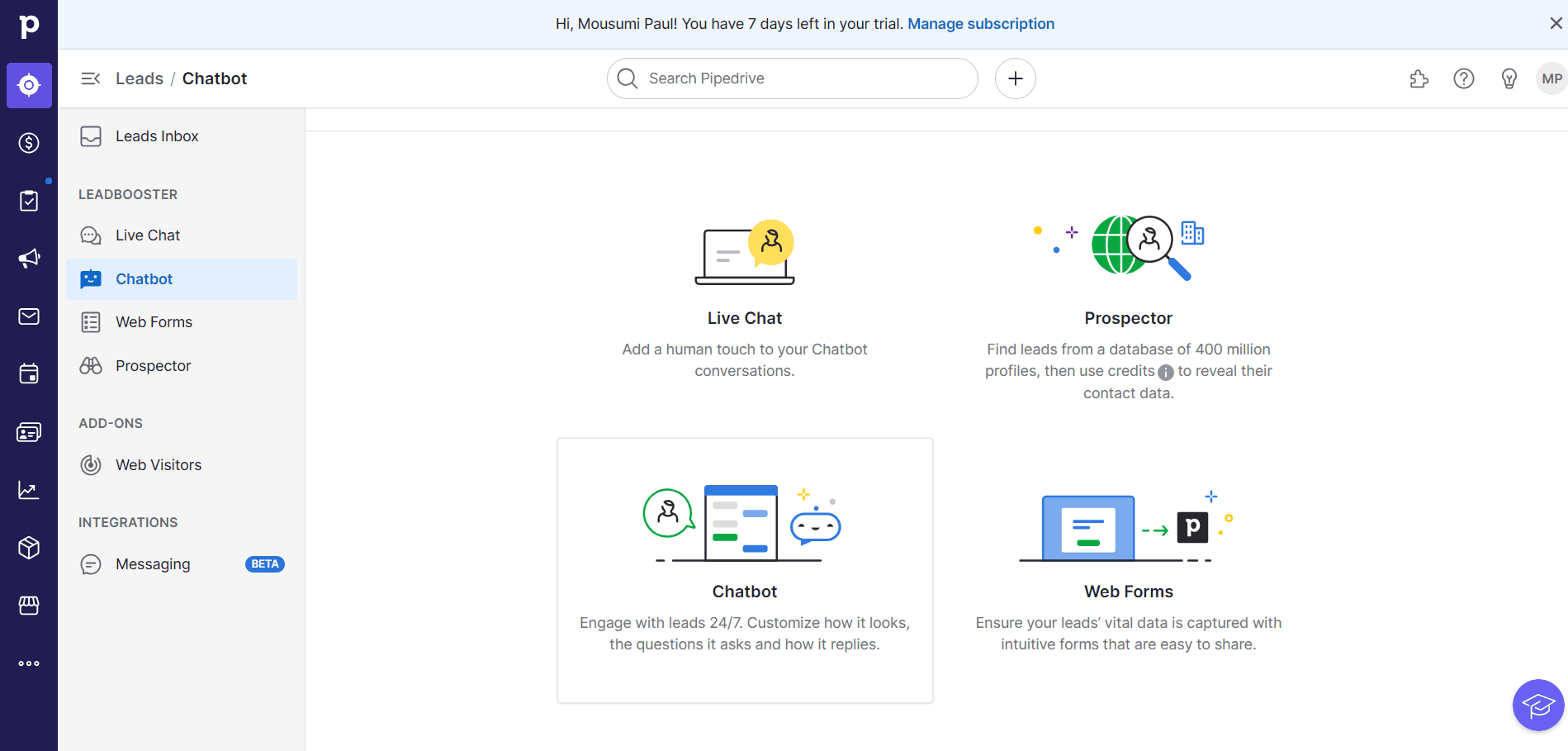 The lead booster feature of Pipedrive can help you find new prospects & generate new leads who can turn into your potential buying customers.