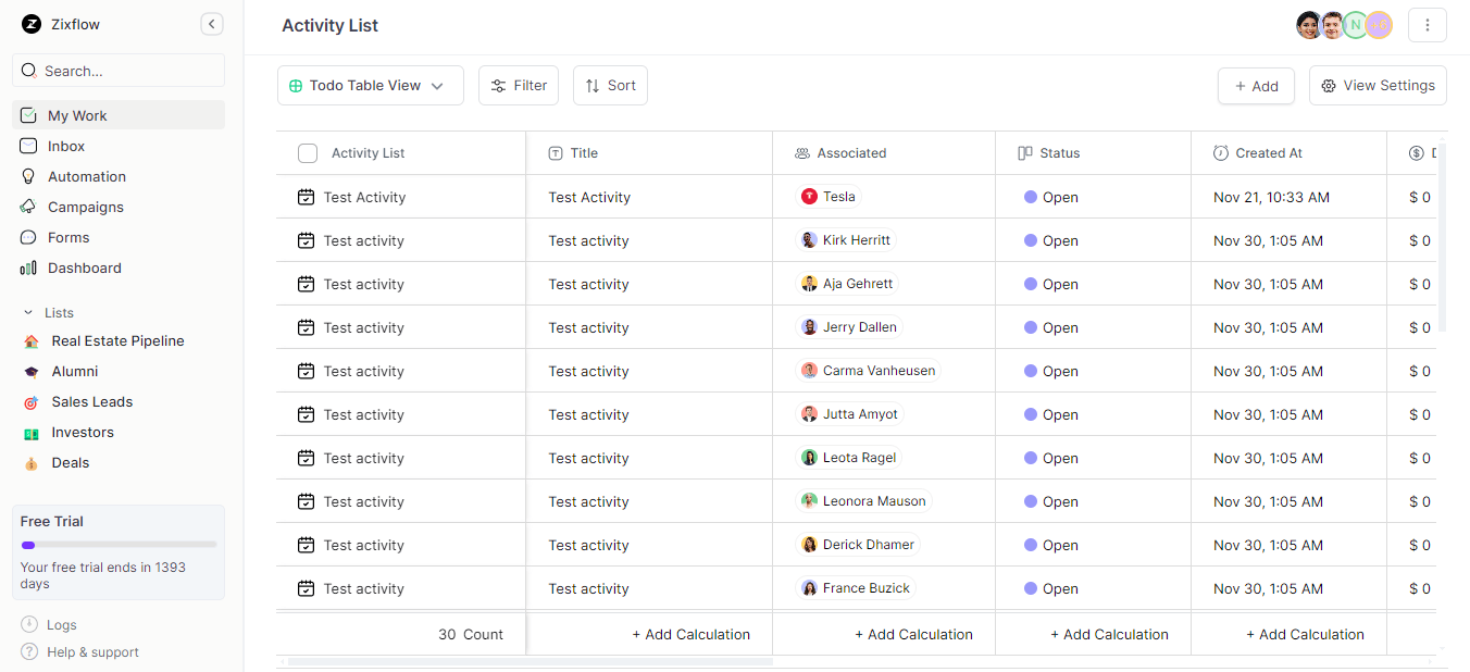 Streamline your day with ZixFlow's activity list - prioritize tasks, sync timelines, and collaborate seamlessly with your team on a shared dashboard.