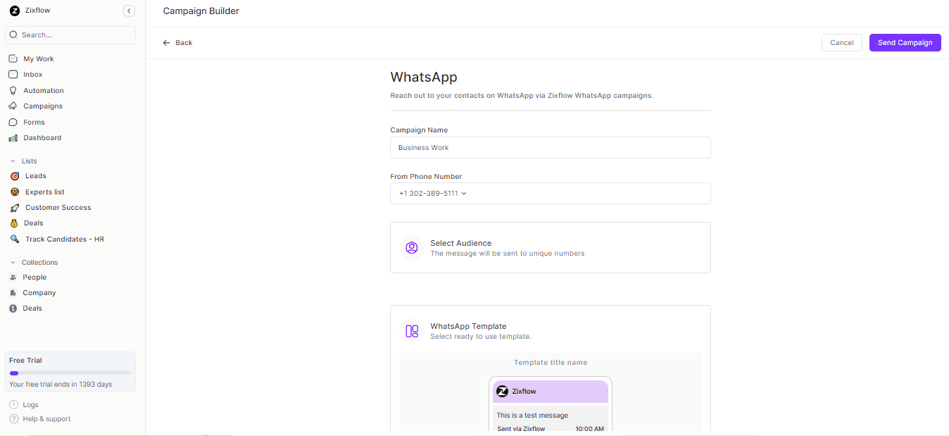 Zixflow is one of the best alternatives to Interakt because it is an all-in-one platform that allows you to make WhatsApp campaigns.