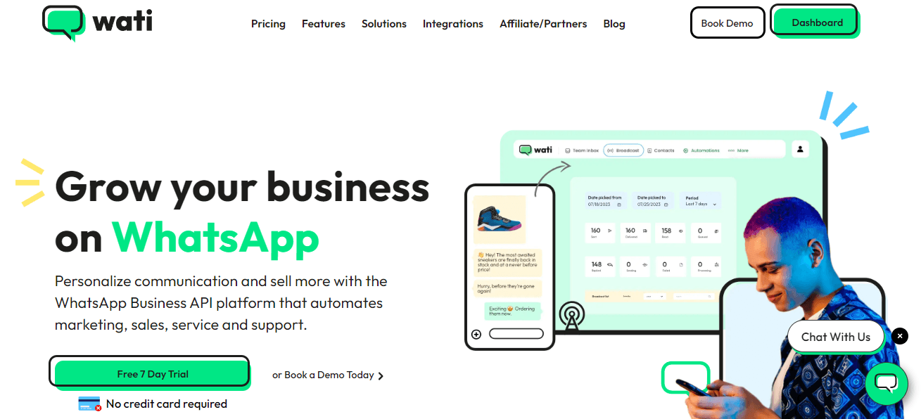 Home page of Wati, the best competitor to Interakt.