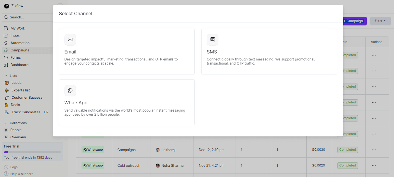 You can work with Zixflow as per your business needs with different channels.