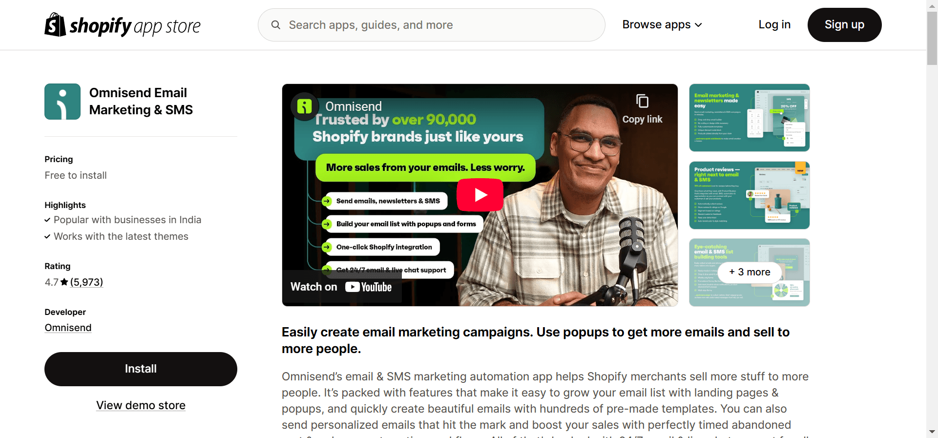 Omnisend’s e-commerce app developed for running email and SMS marketing. 