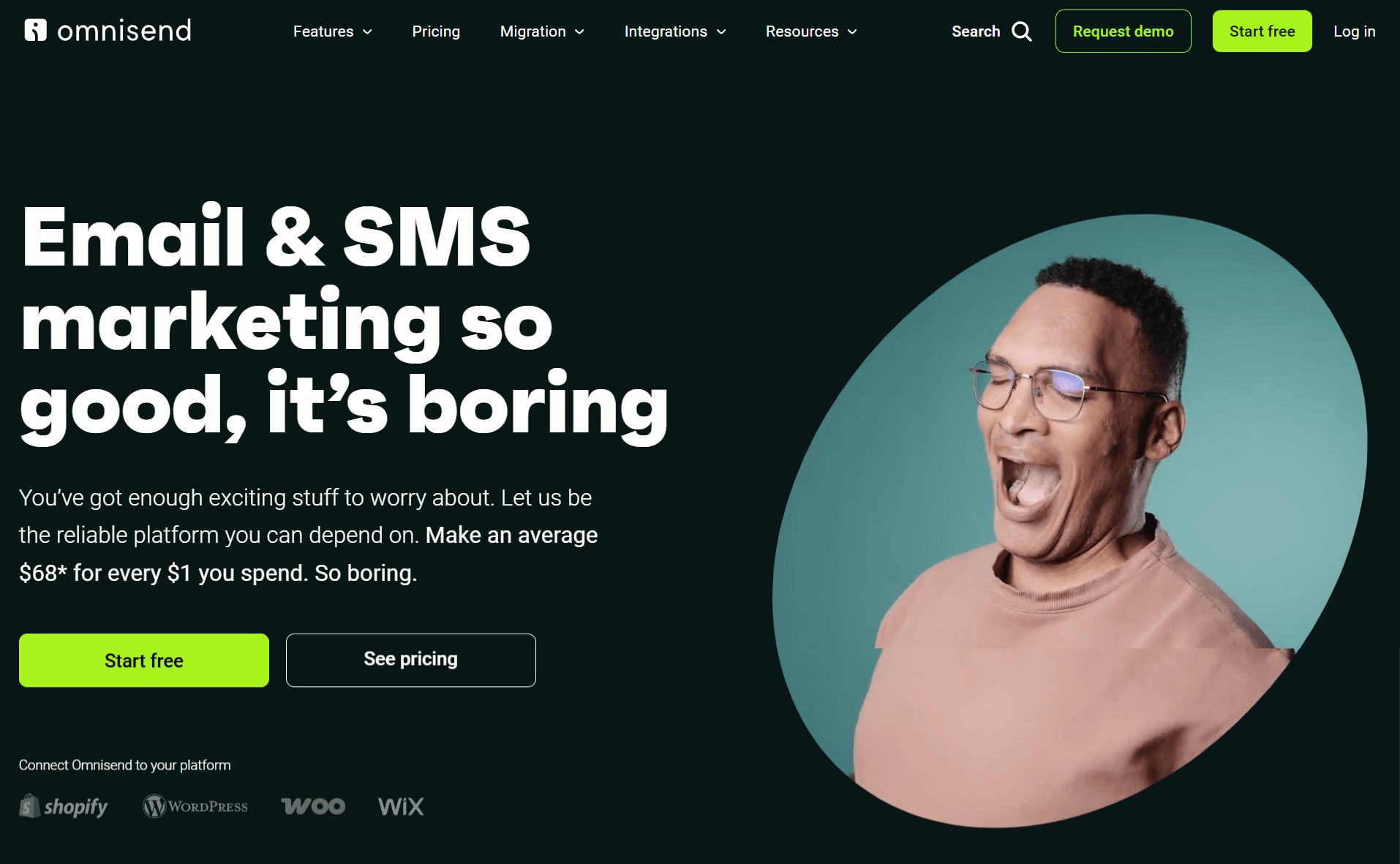 Homepage of Omnisend.