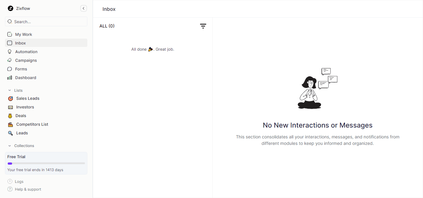 Zixflow unified inbox for managing your conversations and notifications.