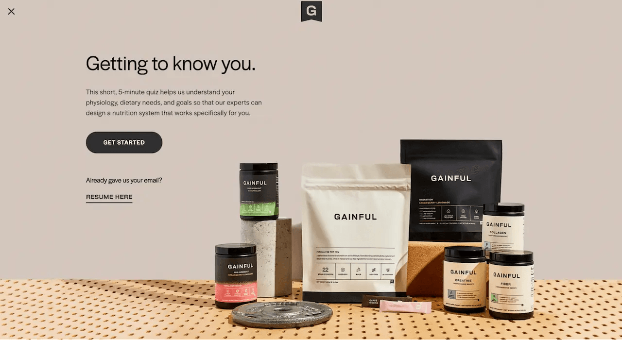 A survey-based email opt-in form from Gainful to build segmented e-commerce email lists. 