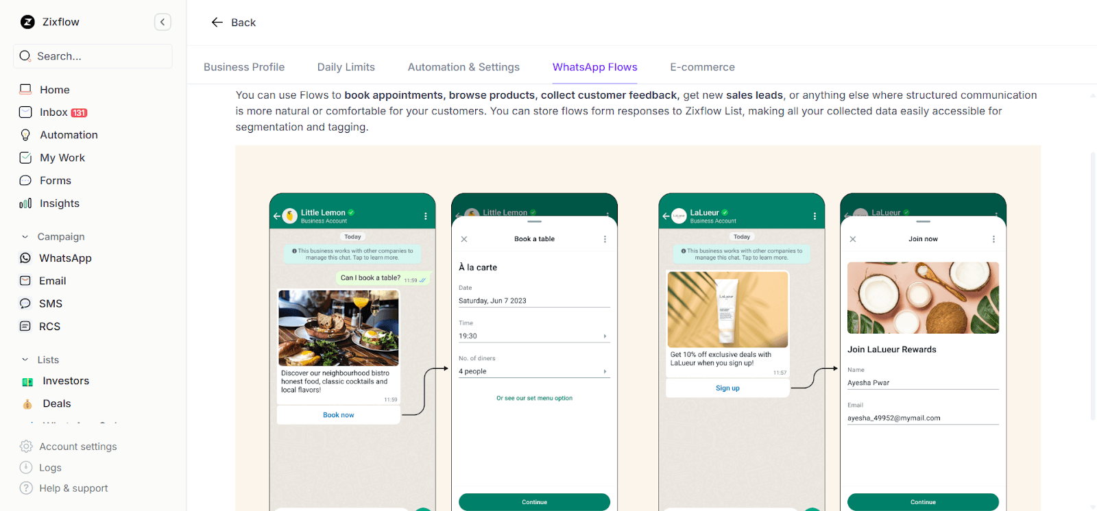 Zixflow allows you to set up WhatsApp Flows to compel recipients to take action.