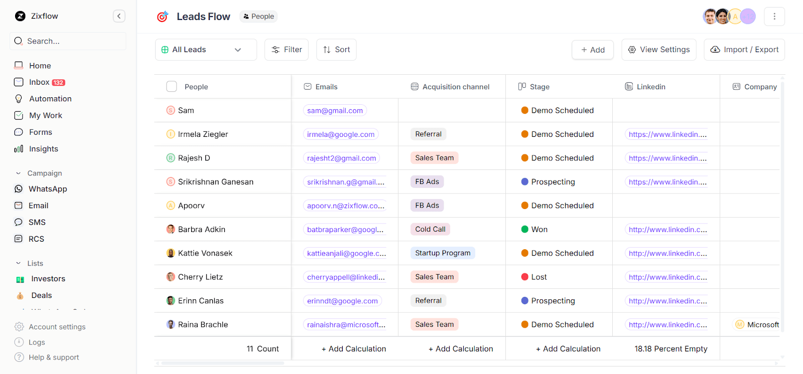 The native CRM of Zixflow. 