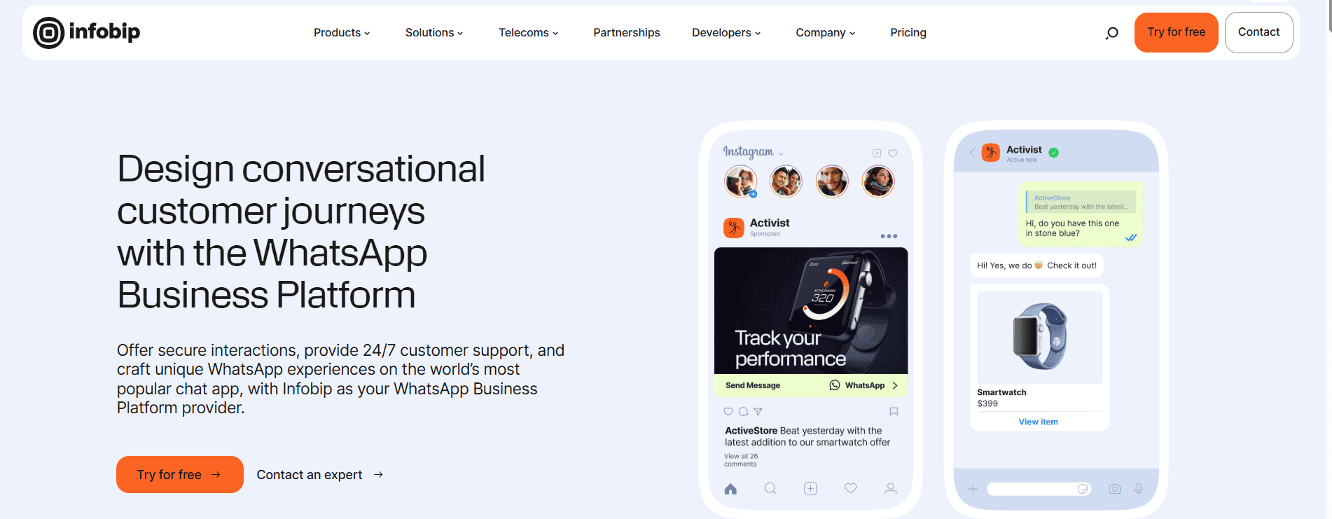 Infobip’s WhatsApp API landing page.