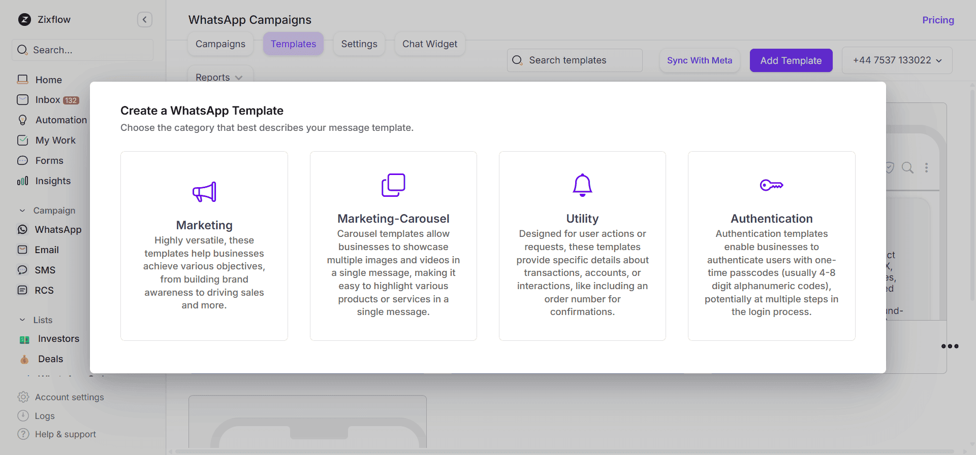 The different types of WhatsApp messaging templates you can craft using Zixflow.