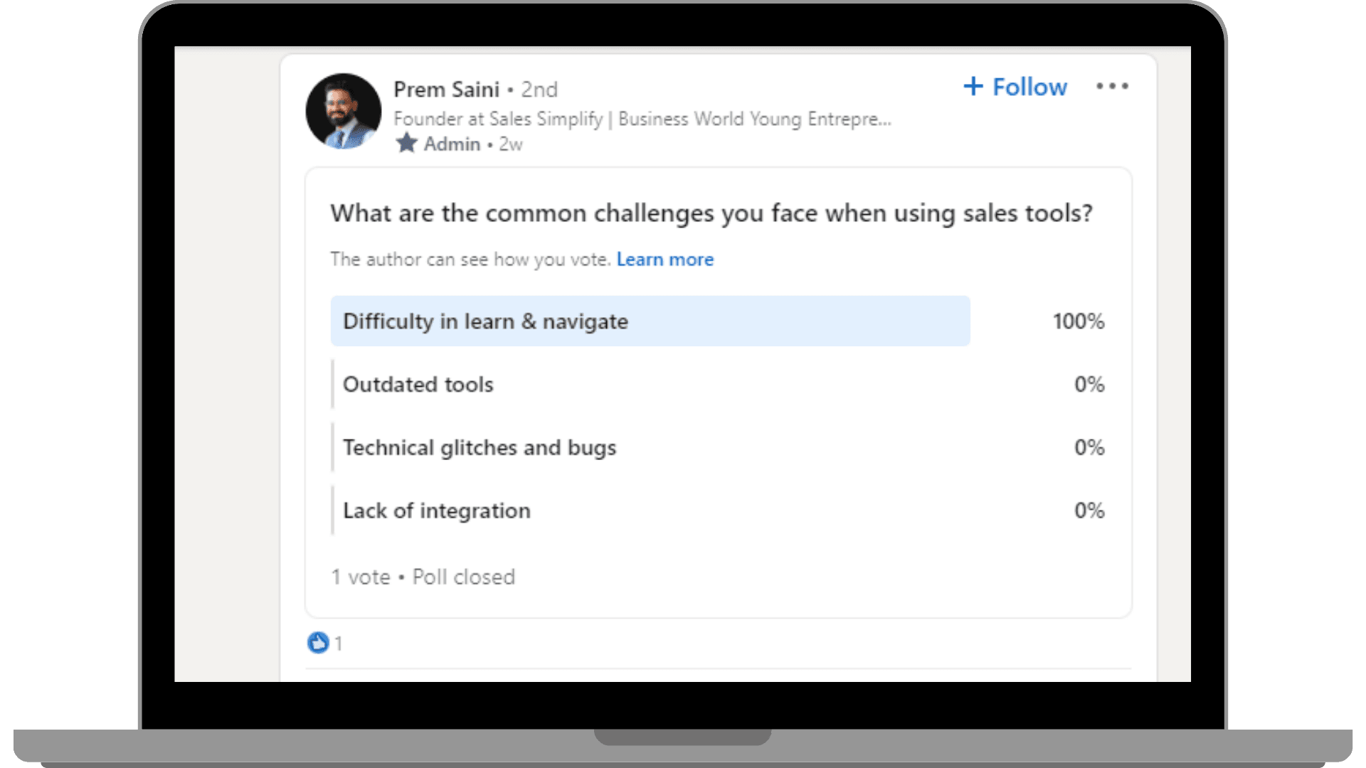Sales Accelerator Community organizes polls for team engagement.