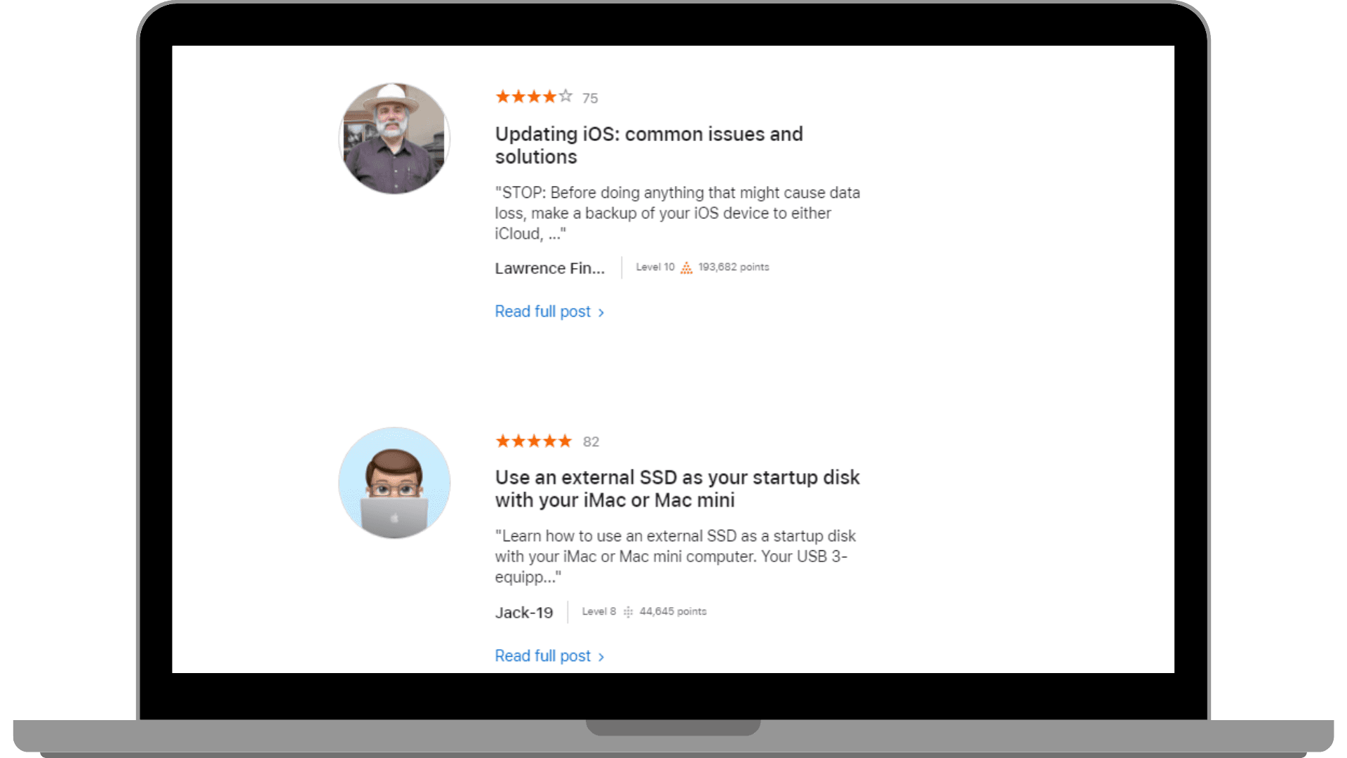 Apple publishes customers’ reviews on Apple Support Community.
