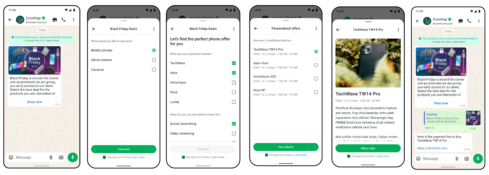 Examples of WhatsApp Flows.
