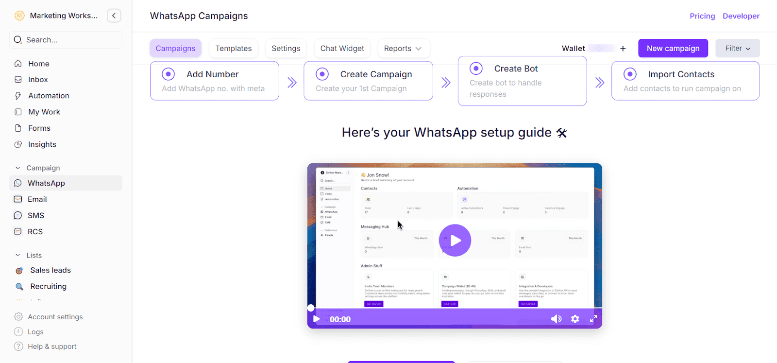 Zixflow's straightforward WhatsApp marketing editor provides you step-by-step instructions. 