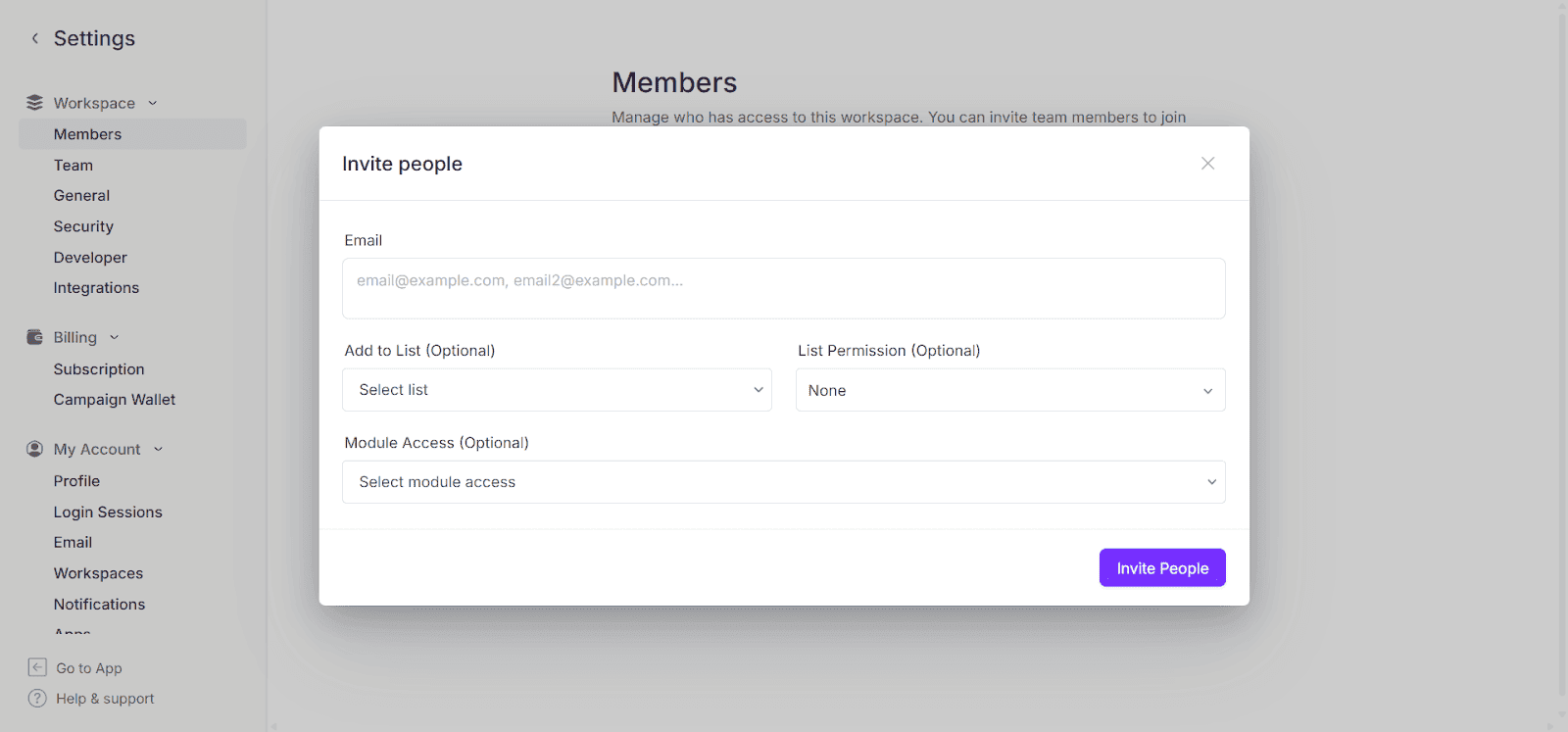 The invite users option in Zixflow to add your team members to the platform.