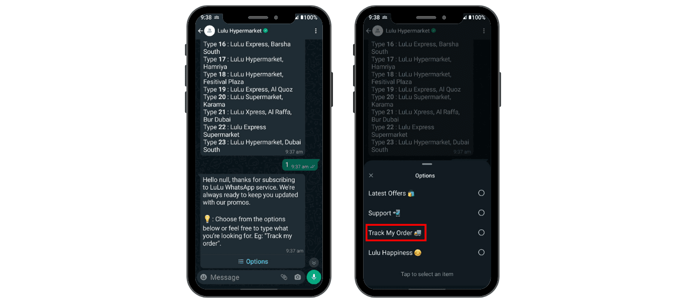 You can use the interactive message types in WhatsApp to provide real-time delivery tracking support to your customers