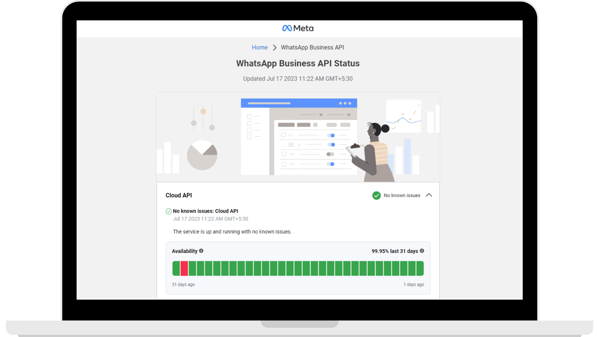 WhatsApp API Status Page to check its online status.