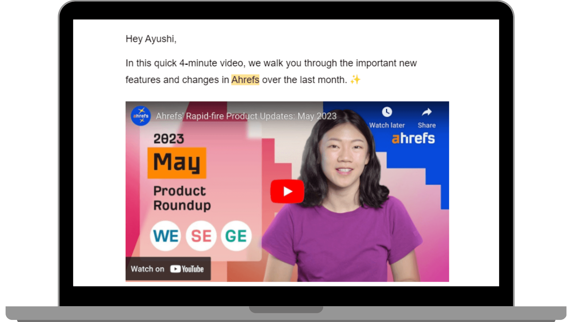 Ahrefs sends video tutorials to its user