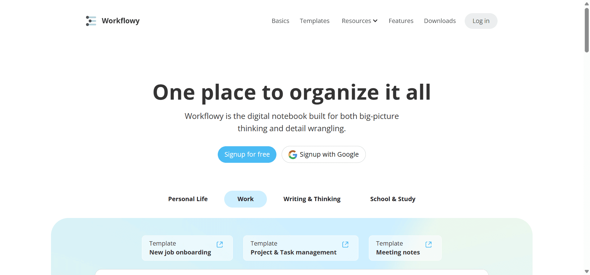 Workflowy, a simple and powerful Notion alternative.