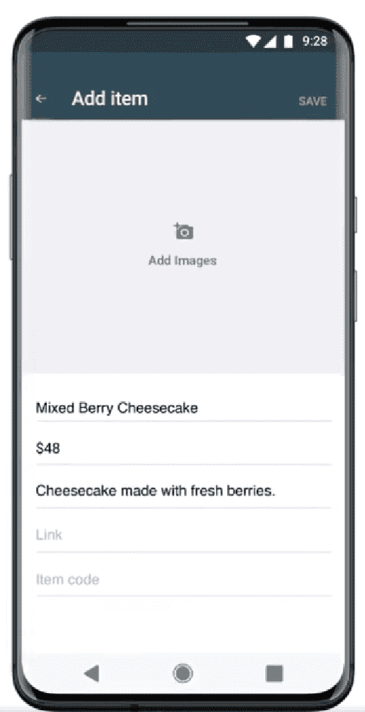 WhatsApp catalog builder within the Business App.