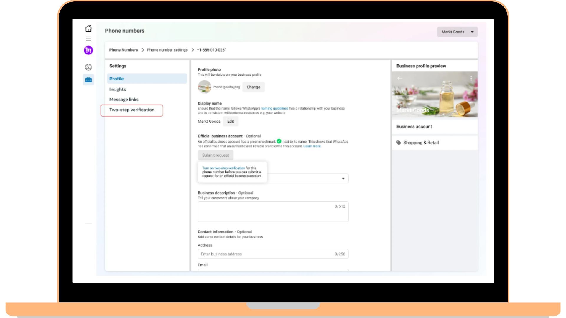 2 step verification for OBA (Source: Meta)