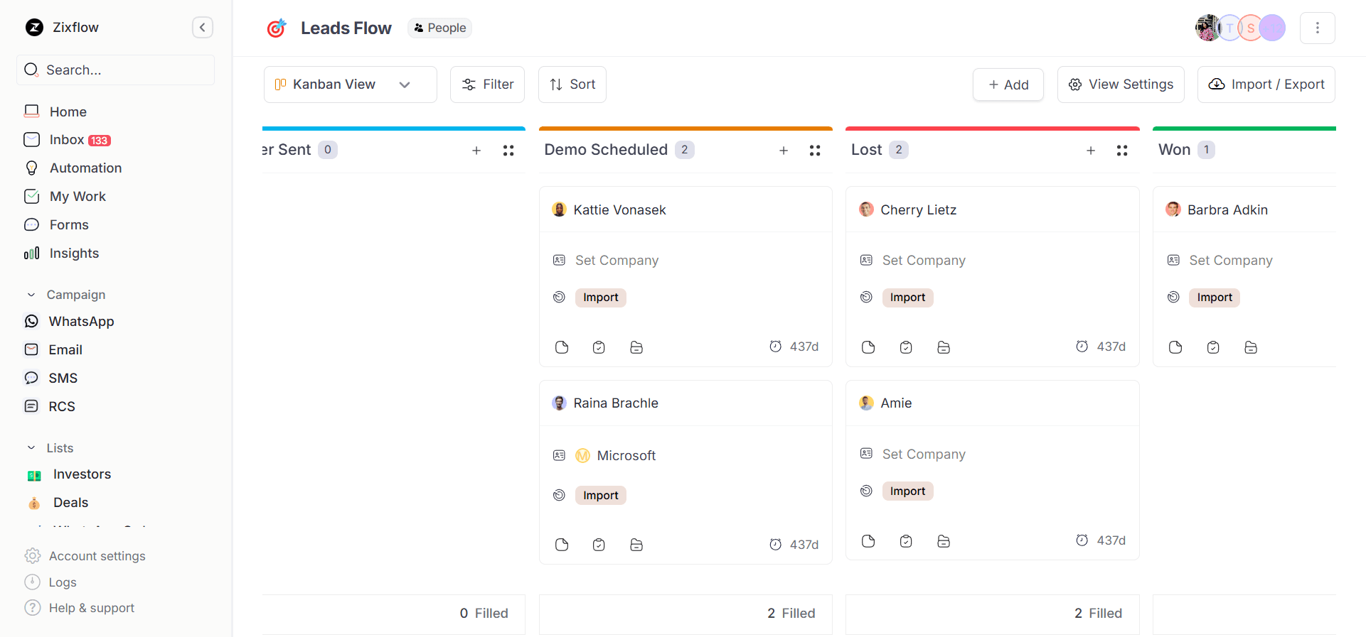 Kanban view in Zixflow allows you to create customer journeys for your e-commerce store.