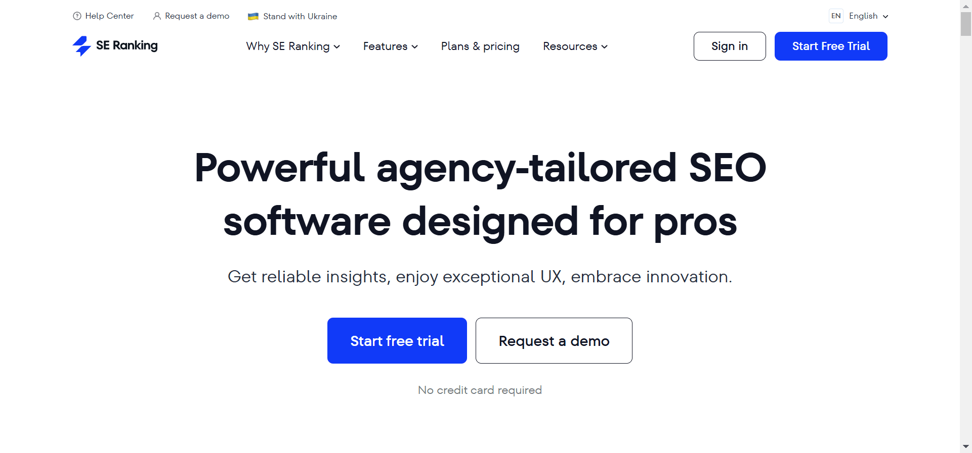 Homepage of SE Ranking, a powerful SEO solution.