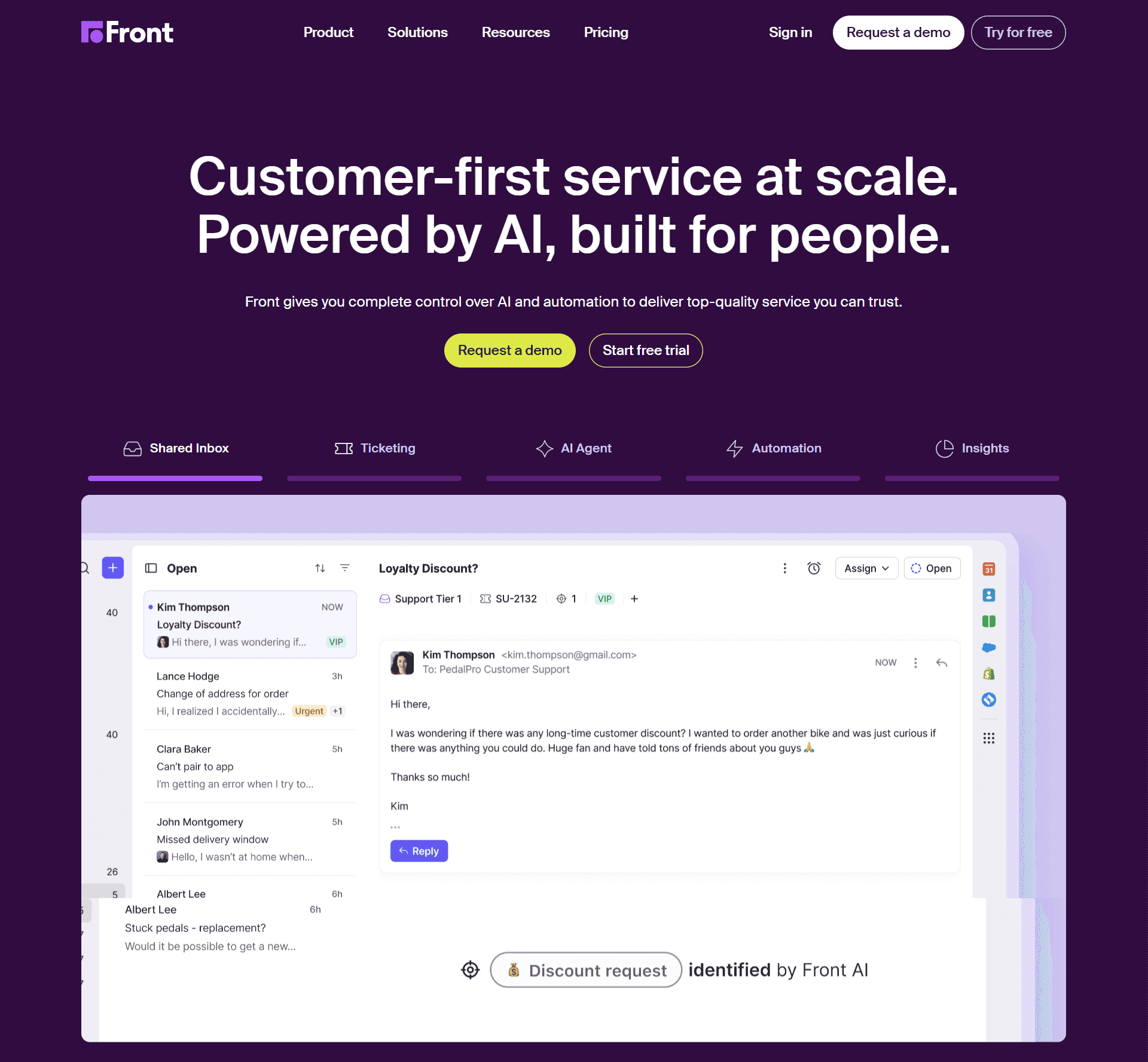 Home page of Front, a good customer operations alternative to Interakt.