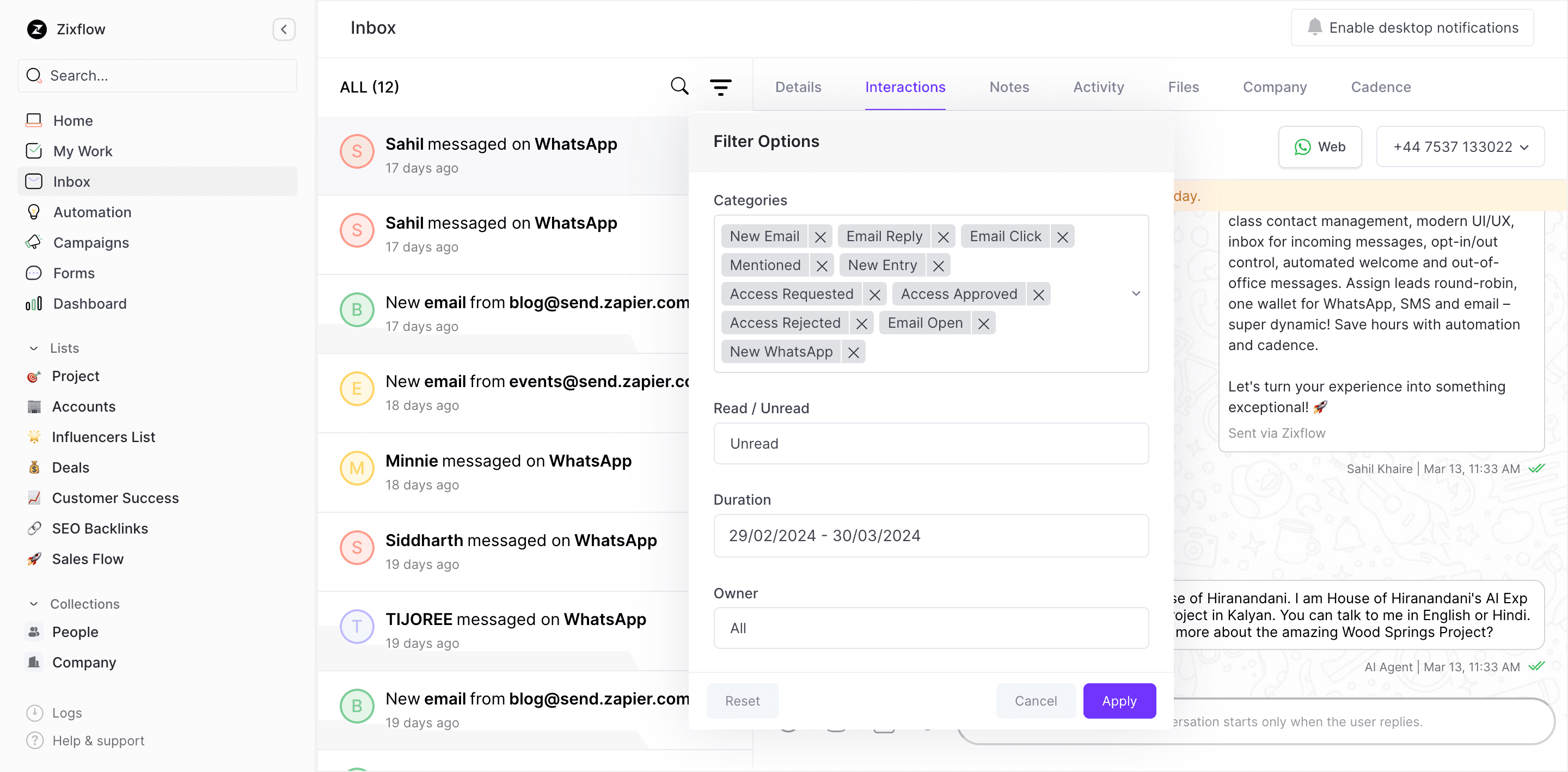 Zixflow’s inbox where you can access customer messages and reply to them promptly.