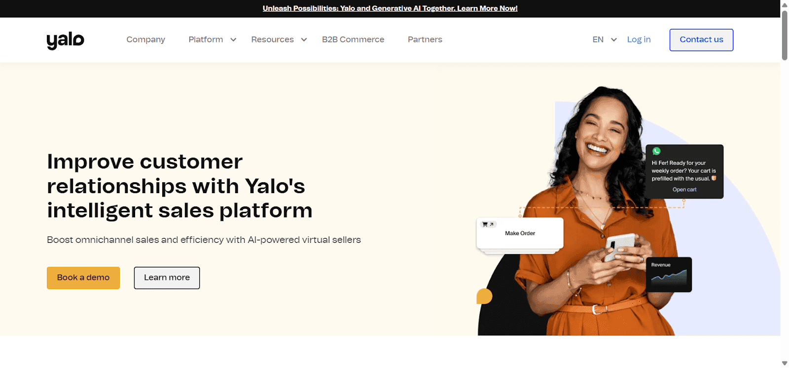 Homepage of Yalo, a SendPulse competitor.