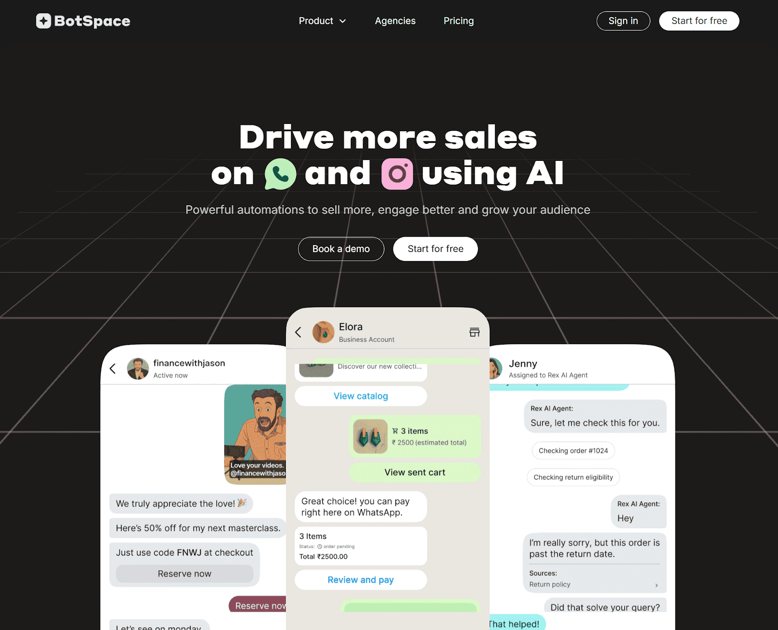 Homepage of BotSpace, WhatsApp automation platform.