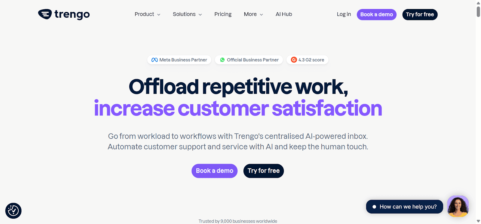 Homepage of Trengo, a SendPulse alternative for WhatsApp marketing.