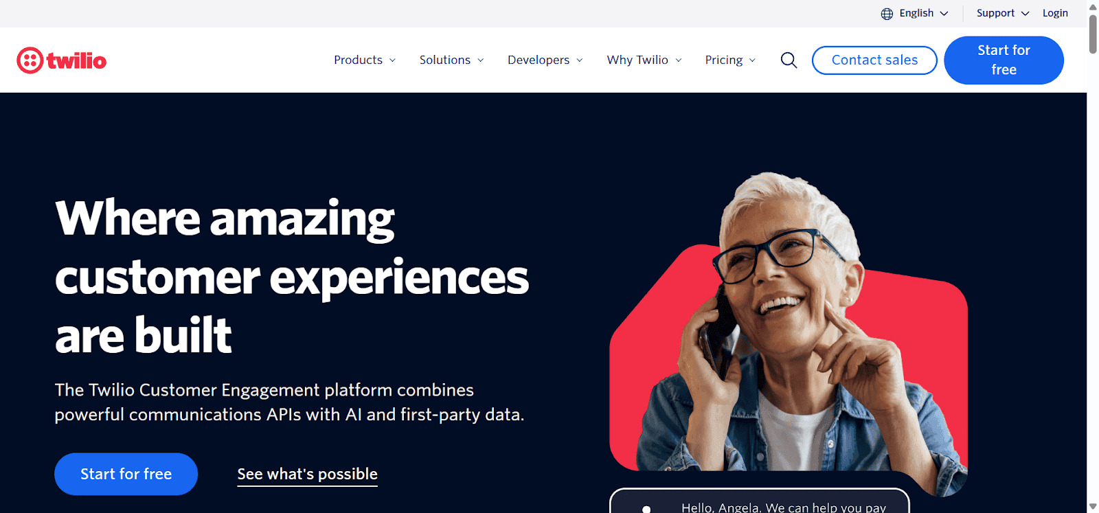 Homepage of Twilio, an API-first CleverTap alternative.