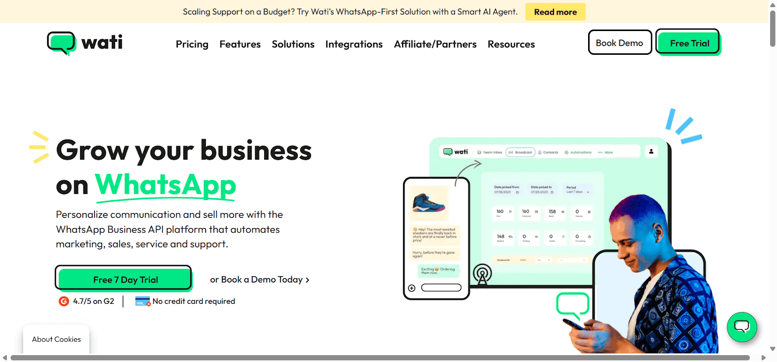 Homepage of Wati, a WhatsApp-driven CleverTap alternative.